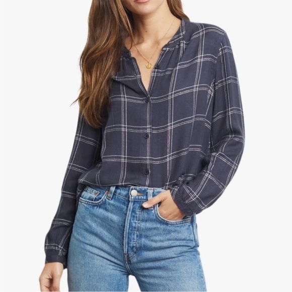 Rails Eloise Plaid Thin Flannel Shirt Midnight Navy White Metallic XS $158 - Picture 1 of 11